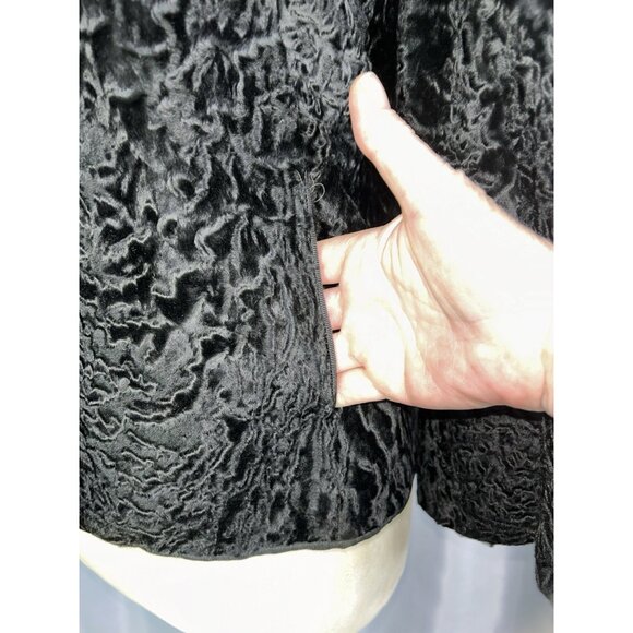 Vintage 60s Black Karakul Lamb Swing Coat Size Mink Collar Mod Glam Luxurious - Picture 9 of 11